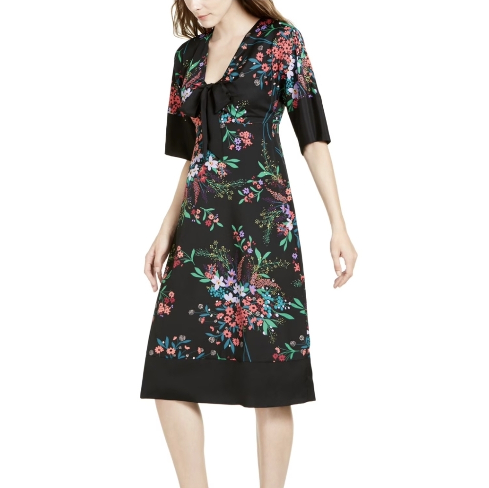 Trina Turk Black Floral V Neck Dress Size 8